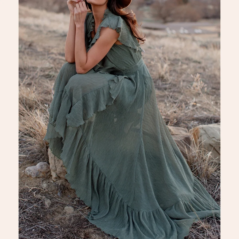 Joyfolie 'Cass' High-low Button Ruffle Dress In Sage XS BNWT 😍 - Picture 2 of 5